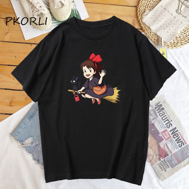 ญี่ปุ่นอะนิเมะ KikiS Delivery Service ผู้ชายผ้าฝ้าย Kawaii น่ารักการ์ตูน Harajuku เสื้อผ้า