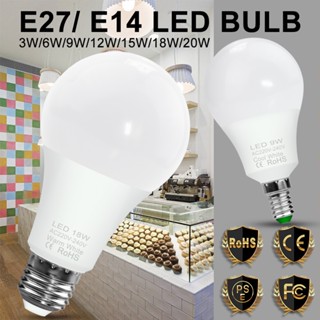 หลอดไฟ Led E14 E27 ​โคมไฟ Led 220V 3W 6W 9W 12W สว่างมาก ประหยัดพลังงาน สีขาว และสีวอร์มไวท์ สําหรับตกแต่งบ้าน ตั้งแคมป์กลางแจ้ง