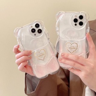 ✨ส่งเชือกเส้นเล็ก✨เคสไอโฟน14 Pro Max 13 12 11 เคส for iPhone 14พลัส หมี รูปหัวใจ พกง่ายๆ การป้องกันการตก Case