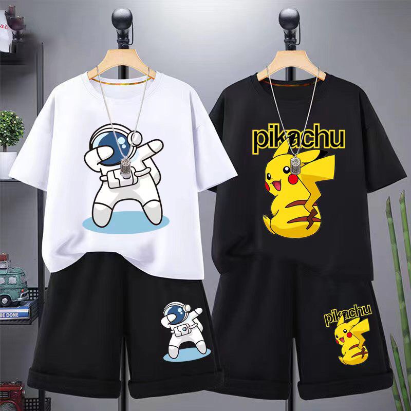 ชุดเสื้อแขนสั้น กางเกงขาสั้น ลายปิกาจู แฟชั่นทันสมัย สําหรับเด็กผู้ชาย