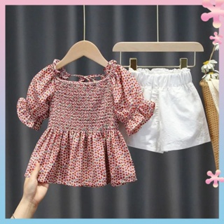 Girls Internet Celebrity Suit Summer Fashionable Korean Style Fresh Baby Girls Floral Short-Sleeved Shorts Childrens Clothing Girls Fashion