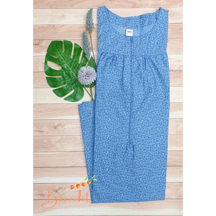 ชุดนอนผู้หญิง คอกลม ติดซิปด้านหน้า แขนสั้น มีกระเป๋า ทรง A ผ้าฝ้าย 100% ใส่สบายไม่ร้อน  ลายใหม่ ชุดลำลอง ชุดแม่บ้าน