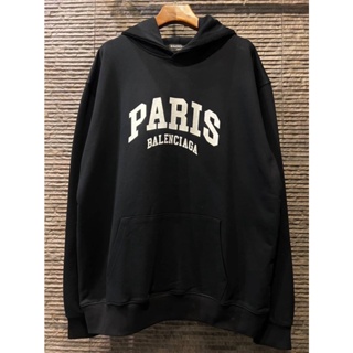 BALENCIAGA PARIS CITIES OVERSIZED APPLIQUED COTTON-JERSEY HOODIE เสื้อฮู้ดดี้กันหนาวแขนยาว แบรนด์บาลองเซียก้า สกรีนปารีส