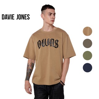 DAVIE JONES เสื้อยืดโอเวอร์ไซส์ พิมพ์ลายโลโก้ สีเขียว สีกรม สีเขียวอ่อน สีกากี Logo Print Oversized T-Shirt in green navy light green khaki LG0024GR NV LG KH