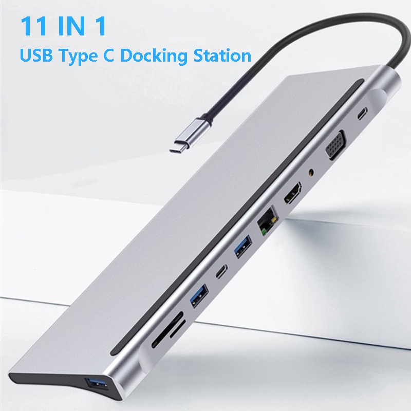 อะแดปเตอร์ฮับ USB C เป็น HDMI VGA USB PD LAN RJ45 แจ็ค 3.5 มม. SD TF Type C สําหรับแล็ปท็อป PC #8