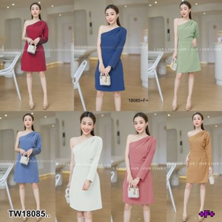 TT18085 เดรสไหล่เบี่ยง แขนเดียว จีบไหล่ Off shoulder dress, one sleeve, pleated shoulder..