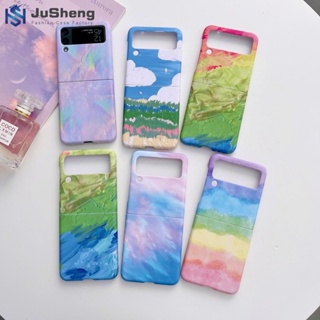 เคสโทรศัพท์มือถือแบบแข็ง ลายภาพวาดสีน้ํามัน Jusheng แฟชั่น สําหรับ Samsung Z Flip4 Z Flip3