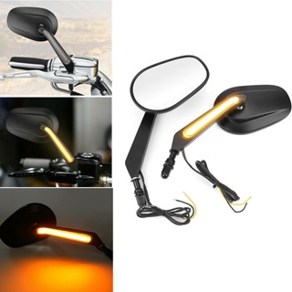 Pair of Motorcycle Rear View Mirrors with LED Turn Signals Lights For Harley Davidson Black and Chrome Left Right Side M