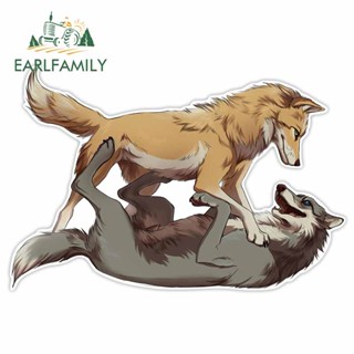 Earlfamily สติกเกอร์ กันน้ํา ลายอนิเมะ Two Wolves At Play 13 ซม. x 8.9 ซม. สําหรับตกแต่งหน้าต่างรถยนต์ รถจักรยานยนต์ SUV DIY