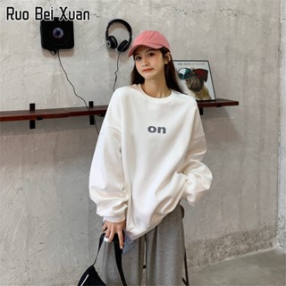 RUO BEI XUAN เสื้อสเวตเตอร์ผู้หญิงบางสไตล์เกาหลีหลวมแฟชั่นอินเทรนด์เสื้อสเวตเตอร์ผู้หญิงเสื้อสวมหัวพิมพ์เสื้อเสื้อแจ็คเก็ตผู้หญิง