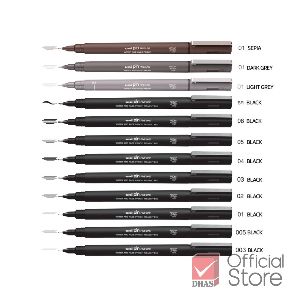 Uni ปากกา ปากกาตัดเส้น หัวเข็ม PIN 0.03 - 0.8 &amp; Brush จำนวน 1 ด้าม