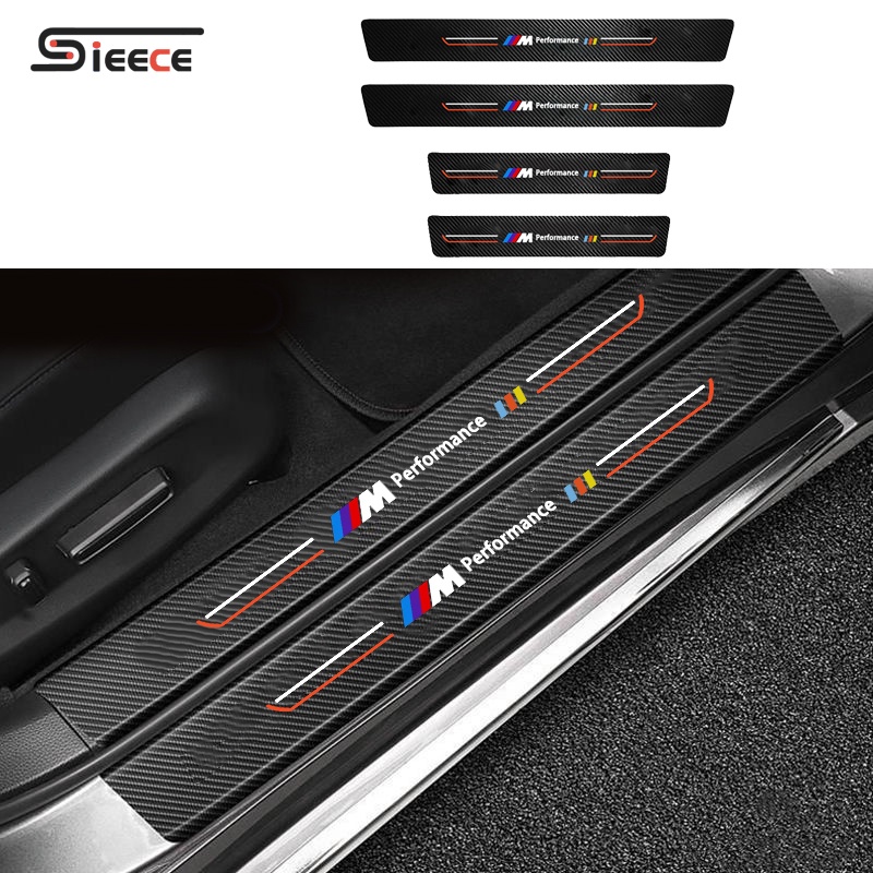 Sieece สำหรับ BMW M 4 ชิ้น สติ๊กเกอร์กันรอย กันรอยประตูรถยนต์ คาร์บอนไฟเบอร์ สติกเกอร์ติดรถ ติดขอบปร