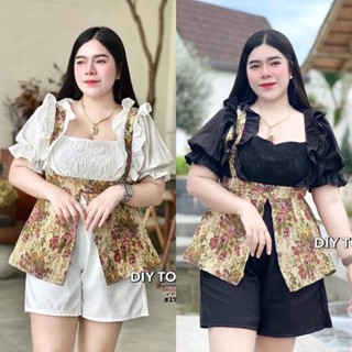 สาวอวบ ชุดเซ็ตสาวอวบ เซ็ตผ้าทอเกาหลี กางเกงขาสั้น อก 36 38 40 42