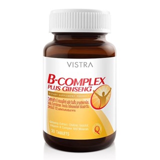 Vistra B-Complex Plus Ginseng วิสทร้า วิตามินบีรวม ผสม โสม ลดความเครียด บำรุงร่างกาย ขนาด 30 เม็ด จำนวน 1 ขวด 08470