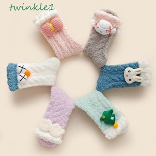 Twinkle1 ถุงเท้าผู้หญิง แบบหนา ฤดูหนาว สีพื้น ขนปุย นอนสบาย ถุงเท้าพื้นระบายอากาศ