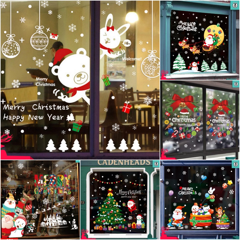 สติ๊กเกอร์ติดกระจก (แบบมีกาว) เทศกาลChristmas ปีใหม่2025 ตกแต่งร้าน ส่งด่วนจากกทม.