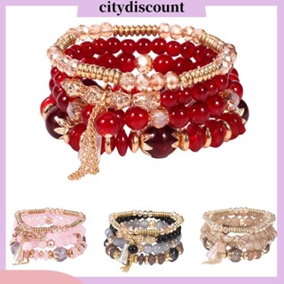 &lt;citydiscount&gt;  City_ สร้อยข้อมือ ประดับลูกปัดมุก อาเกตเทียม สไตล์โบโฮ เครื่องประดับ สําหรับผู้หญิง 4 ชิ้น ต่อชุด