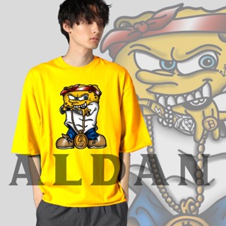 เสื้อสีขาว - ALDAN - SPONGEBOB เสื้อยืดขนาดใหญ่สไตล์หลวมสไตล์กราฟิกทีดีไซน์ unisex เกาหลีขายดี COD