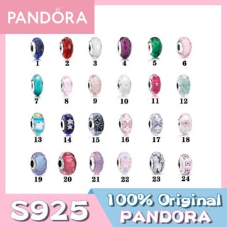 Pandora จี้เงิน 925 ประดับลูกปัดแก้วมูราโน่ สีชมพู เขียว ฟ้า แดง สําหรับทําเครื่องประดับ DIY m1022