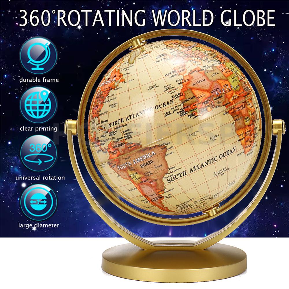 World Globe Map 360°Rotating World Globe Earth Atlas Map Geography Education Toy Desktop Gift