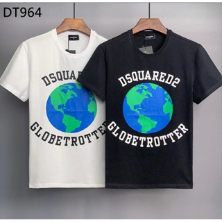 เสื้อตราหานคู่ เสื้อผ้าโกธิค Dsquared2 GLOBETROTTER คู่แฟชั่นผ้าฝ้ายเสื้อยืดแฟนของขวัญเสื้อยืด DT964