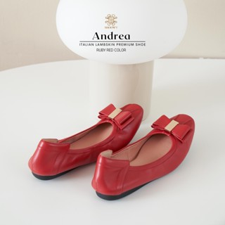 รองเท้าหนังแกะ รุ่น Andrea Ruby Red color (สีแดง)