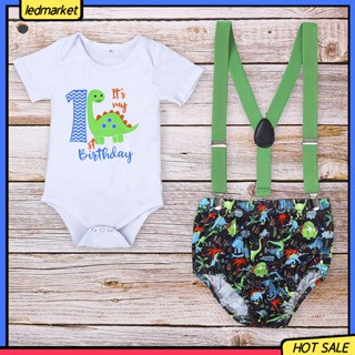 [Ledmarket] Baby Romper Suit Cartoon Print Breathable Short Sleeves Suspender Strap Pants Romper for Toddlers