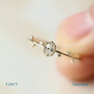 Fancy แหวนเงินแท้ 925 ประดับเพชรคริสตัล เพทาย เรียบง่าย สไตล์เกาหลี สําหรับผู้หญิง