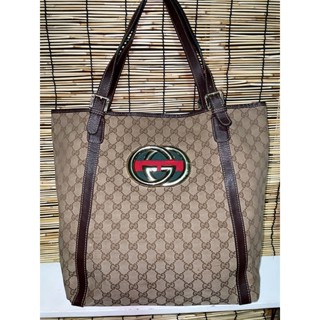 กระเป๋าสะพายข้างGucci หนังแท้+ผ้าCanvas 12”สไตล์วินเทจ(สินค้าในไลฟ์สด)