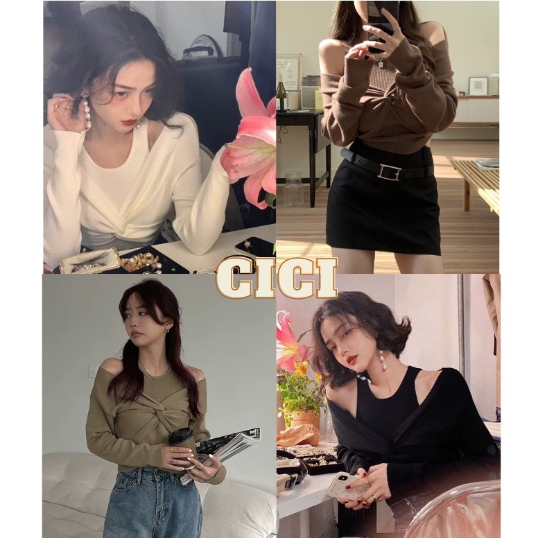 ส่งทันที Cici ❣SALE❣(3018)เสื้อไหมพรมแขนยาว มีดีเทลเสื้อด้านในแมตช์จับคู่ สไตล์สายเกา