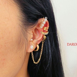 Daron ต่างหูแบบหนีบ ประดับพู่ สีทอง แฟชั่นสําหรับผู้หญิง 8 ชิ้น