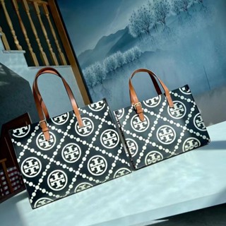 Tory Burch กระเป๋าถือ กระเป๋าสะพายไหล่ ทรงโท้ท ลายนูน สองขนาด สําหรับสตรี 2022