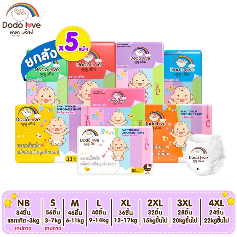 DODOLOVE Standard Soft กางเกงผ้าอ้อม ผ้าอ้อมสำเร็จรูป แพมเพิส Size S-4XL นุ่ม บางเบา ใส่สบาย (แพ็คเด