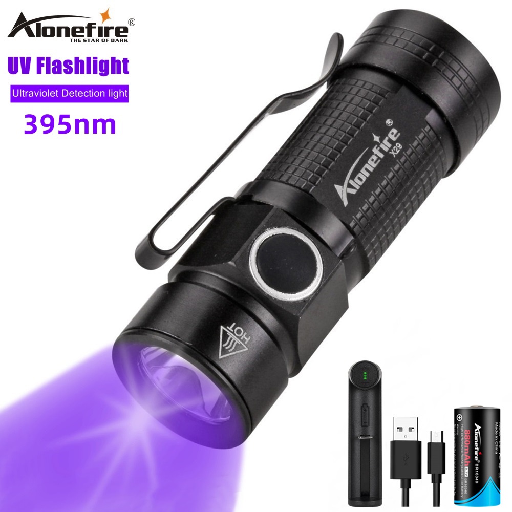 Alonefire X29UV 3 โหมดมินิไฟฉาย UV Blacklight 395nm ไฟฉายเครื่องตรวจจับสําหรับสัตว์เลี้ยงปัสสาวะและค