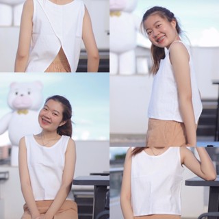 เสื้อแขนกุดป้ายหลัง : ผ้าฝ้ายฟอกนิ่ม