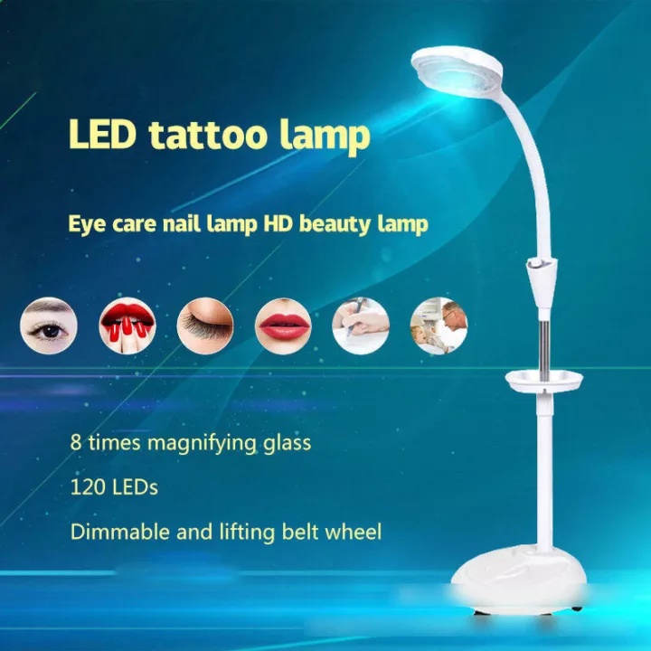 LED โคมไฟต่อขนตา โคมไฟสักคิ้ว ไฟสักลาย แว่นขยาย 8 เท่า 120LED ลูกปัดโคมไฟ สามารถหมุนได้ 360องศา แสงนุ่มและไม่แสบตา