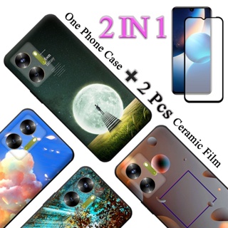 2 IN 1 Infinix Zero 20 X6821 เคสพิมพ์ลาย แบบนิ่ม พร้อมกระจกนิรภัยกันรอยหน้าจอเซรามิค แบบโค้ง