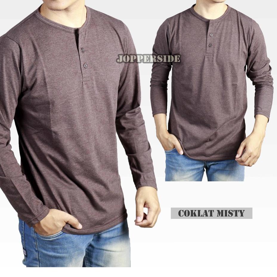 Katun Booming T เสื้อเชิ้ตแขนยาวผู้ชายเสื้อยืดธรรมดา henley กระดุมผ้าฝ้ายหวีพรีเมี่ยม tb3