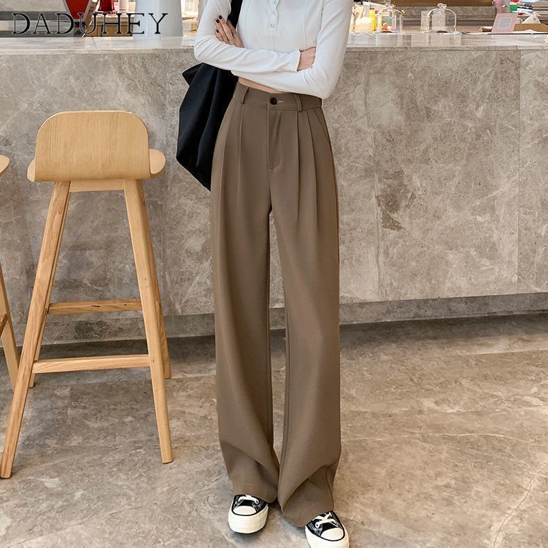 DaDuHey2026 (4 colors) Women's Plussize Casual Suitable  High Waist Drooping Figure Flattering Straight-Leg Pants Loose Black/White/Brown/Purple  Wide-Leg Pants
