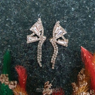 925 Silver Diamond Butterfly Earrings ต่างหู ตุ้มหู ผีเสื้อ เพชร ออกงาน ก้านเงิน แท้ ไม่แพ้ คนแพ้ใส่ได้