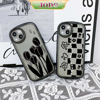 เคสโทรศัพท์มือถือ ซิลิโคนนิ่ม TPU ลายดอกทิวลิป สีดํา สําหรับ iPhone 14 13 12 11 Promax 6 6S 7 8 Plus X XR XSMax