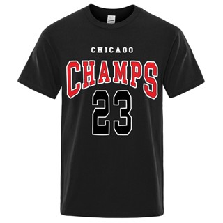 เสื้อยืดลําลอง แขนสั้น คอกลม พิมพ์ลายแบรนด์ Chicago Champs 23 ขนาดใหญ่ ระบายอากาศ สไตล์สตรีท สําหรับผู้ชายS-5XL