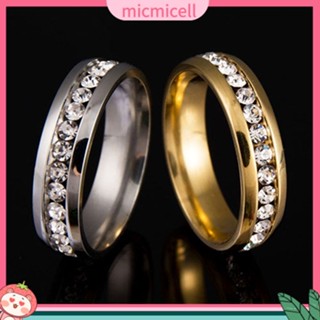 (micmicell) เครื่องประดับผู้ชายผู้หญิงแหวนเหล็กไทเทเนียมตกแต่ง Rhinestone