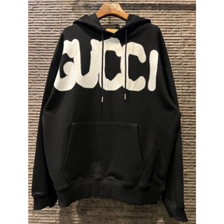 GUCCI X BALENCIAGA SPRAY LOGO COTTON HOODIE SWEATSHIRT เสื้อกันหนาวแขนยาว สเวตเตอร์ฮู้ดดี้ กุชชี่ บาลองเซียก้า สเปรย์