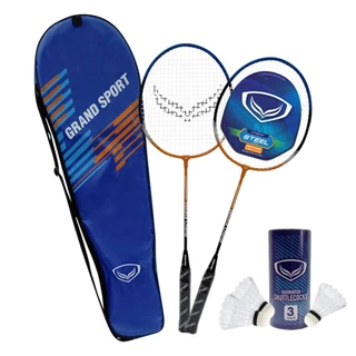 GRAND SPORT ไม้แบดมินตันแพ็คคู่ แถมลูกแบดแพ็ค 3 (ซองฟ้า) รุ่น Double Champ : 372118