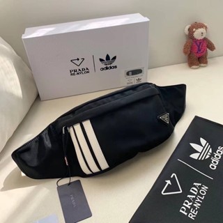 BLACK ADIDAS FOR PRADA RE-NYLON BELT BAG กระเป๋าคาดอก แบรนด์ปราด้า อดิดาส ขนาด 25x12x5.5 cm สีดำ triangle logo 3 stripes