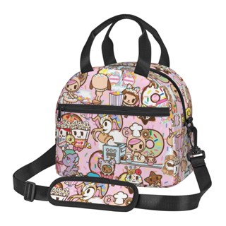 Tokidoki กระเป๋าใส่กล่องอาหารกลางวัน มีฉนวนกันความร้อน ใช้ซ้ําได้ ขนาดใหญ่ สําหรับผู้หญิง และผู้ชาย พร้อมสายสะพายไหล่ ปรับได้ กระเป๋าซิปด้านหน้า