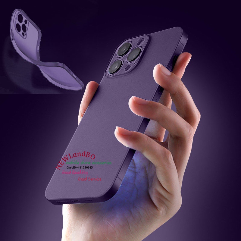 เคสโทรศัพท์มือถือ แบบโปร่งแสง สีม่วง 0.4 มม. สําหรับ iPhone 14 13 12 Pro max Mini Xs XR 11 Pro max 14 Plus