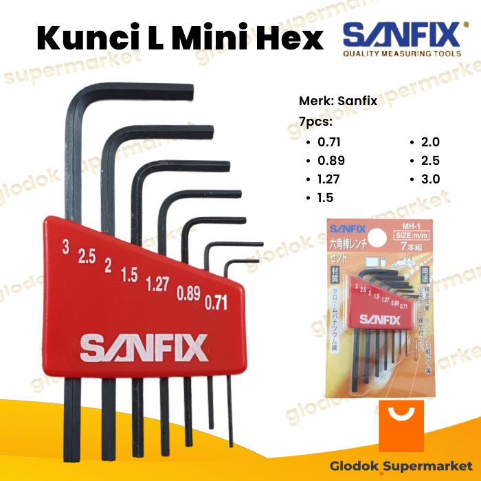 Sanfix Mini Hex L Key 7 ชิ้น MH-1 หกเหลี่ยม MH1