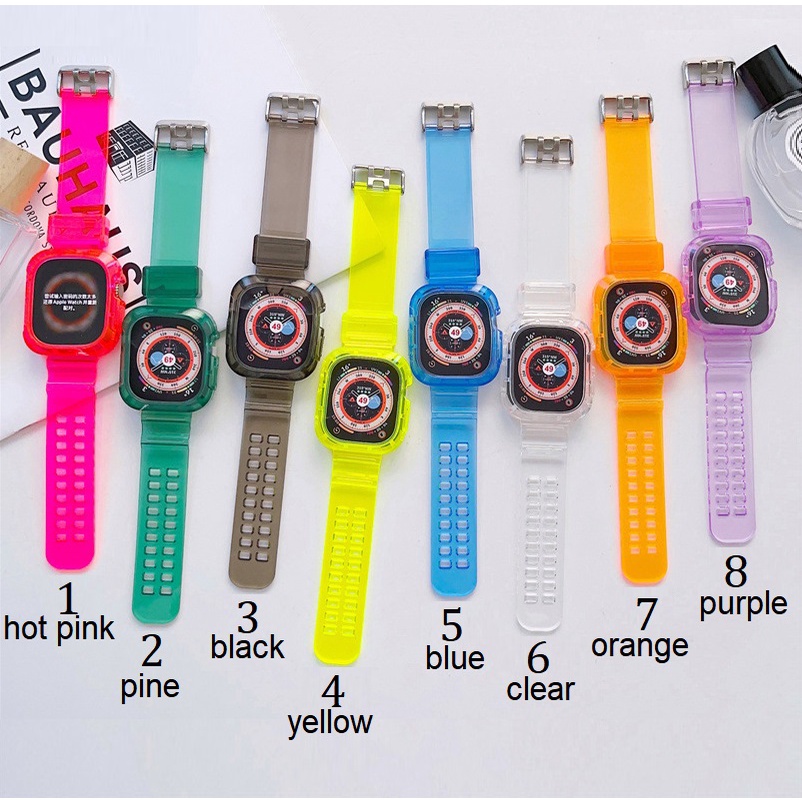 สายนาฬิกาข้อมือ TPU นิ่ม แบบใส สําหรับ Apple watch Strap Series 8 7 6 se 5 4 3 2 Ultra 49 มม. ขนาด 49 มม. 38 มม. 40 มม. 41 มม. 42 มม. 44 มม. 45 มม.